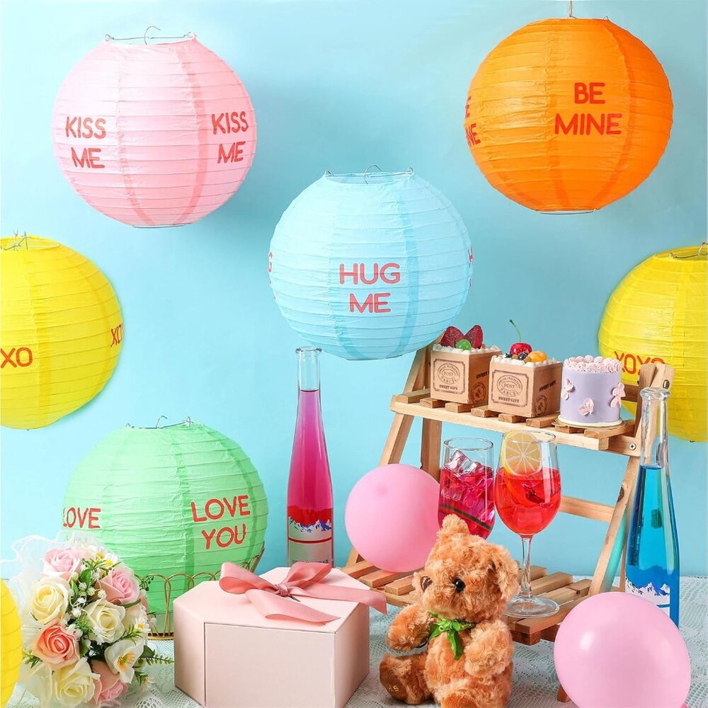 12 Pcs Valentine's Day Decoration 10 Inch Valentines Paper Lanterns Conversation - Picture 2 of 7